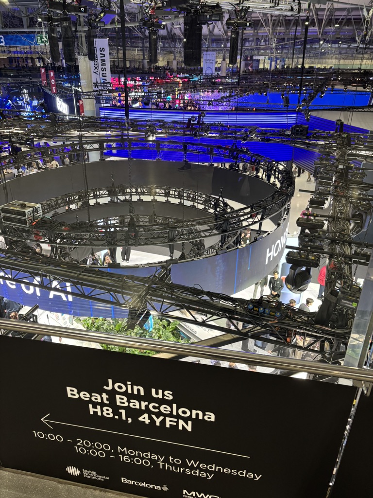 4YFN and Beat Barcelona sign above the event floor at 4YFN in Barcelona in March 2026